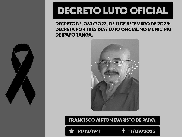 Prefeito Amaro Pereira decreta luto oficial de três dias em Ipaporanga